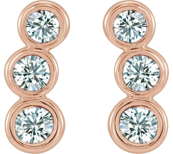 Diamond Three-Stone Ear Climbers, 14k Rose Gold (.5 Ctw, G-H Color, I1 Clarity)