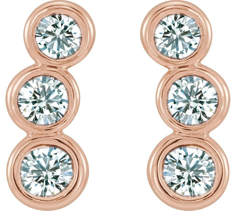 Diamond Three-Stone Ear Climbers, 14k Rose Gold (.5 Ctw, G-H Color, I1 Clarity)