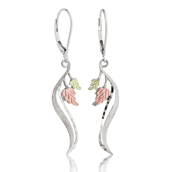 Dangling Graduated Leaf Earrings, Sterling Silver, 12k Green and Rose Gold Black Hills Gold Motif