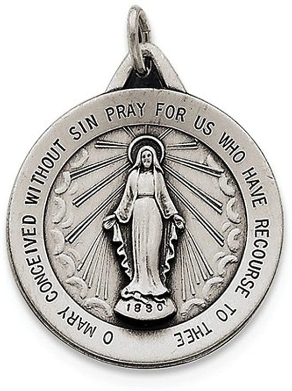 Sterling Silver Antiqued Miraculous Medal (33X25MM)