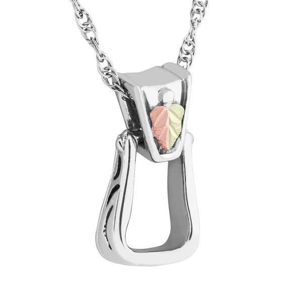 Stirrup with Two-Tone Leaf Pendant Necklace, Sterling Silver, 12k Green and Rose Gold Black Hills Gold Motif, 18"