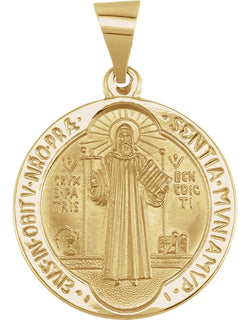 14k Yellow Gold Round Hollow St. Benedict Medal (18.5 MM)