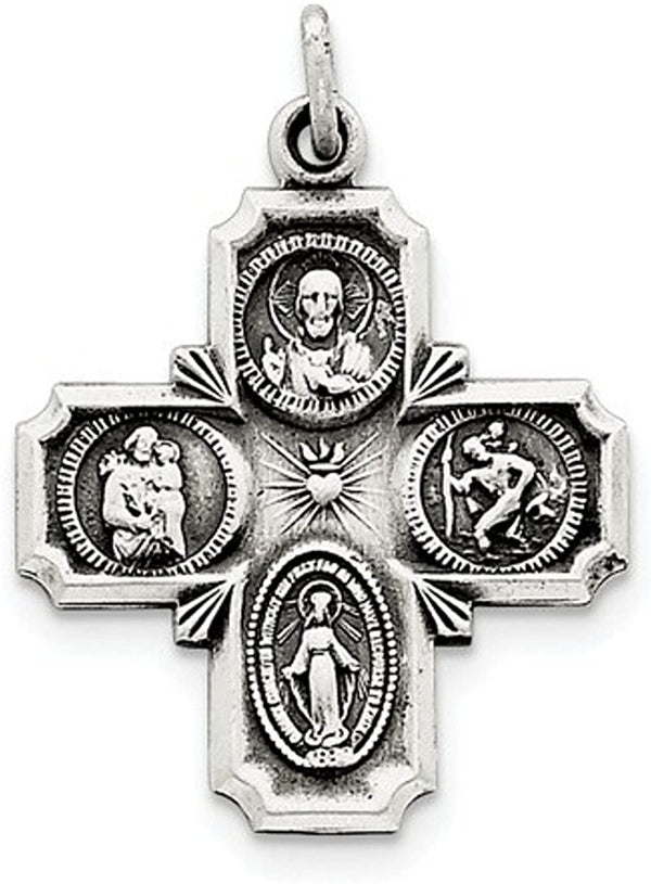 Sterling Silver Antiqued 4-Way Medal Pendant (33X25 MM)