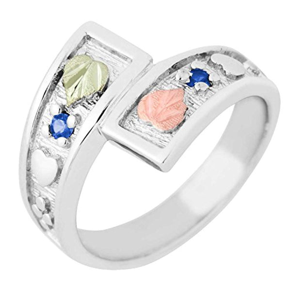 September Birthstone Created Blue Spinel Bypass Ring, Sterling Silver, 12k Green and Rose Gold Black Hills Silver Motif