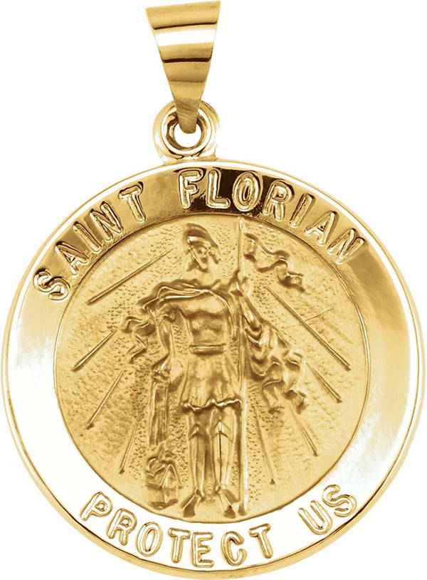 14k Yellow Gold Round Hollow St. Florian Medal (18.25 MM)