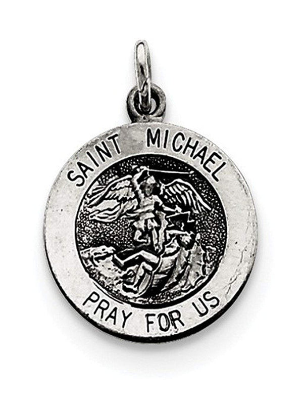 Sterling Silver Antiqued Saint Michael Medal Charm Pendant (20X15 MM)