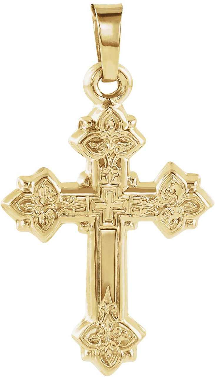 Women's Petite 14k Yellow Gold Lily Cross Pendant