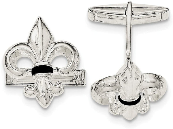 Sterling Silver Fleur De Lis with Onyx Cuff Links