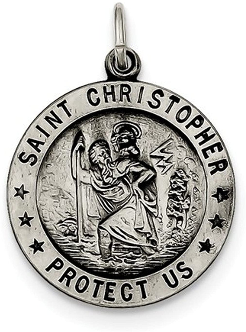 Sterling Silver Saint Christopher Medal Pendant (30X22 MM)