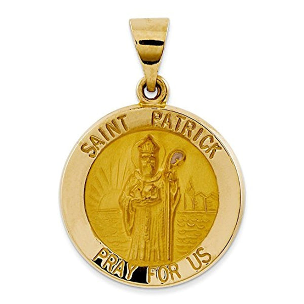 14k Yellow Gold Round Hollow St. Patrick Medal (18MM)