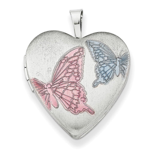 Sterling Silver Flower Butterfly Heart Locket Necklace, 18"