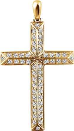 Diamond Angled Cross 14k Yellow Gold Pendant (.75 Ctw, H+ Color, I1 Clarity)