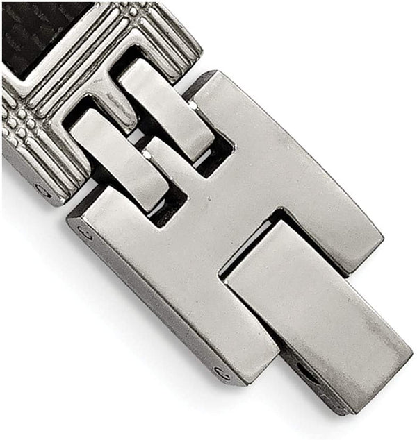 Men's Stainless Steel Black Carbon Fiber Inlay 12mm Link Bracelet, 8.75 Inches