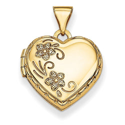 14k Yellow Gold Embossed Flower Heart Locket