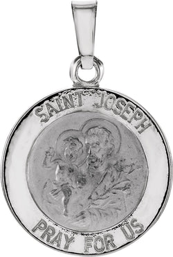 14k White Gold Round St. Joseph Medal (15 MM)