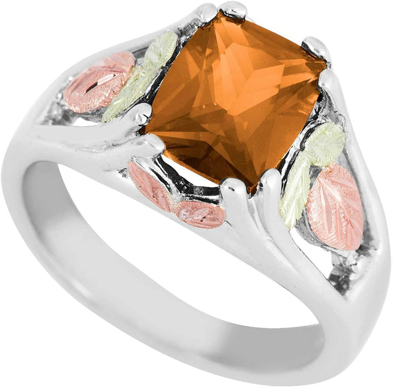 November Birthstone Created Gold Topaz Ring, Sterling Silver, 12k Green and Rose Gold Black Hills Silver Motif, Size 9.25