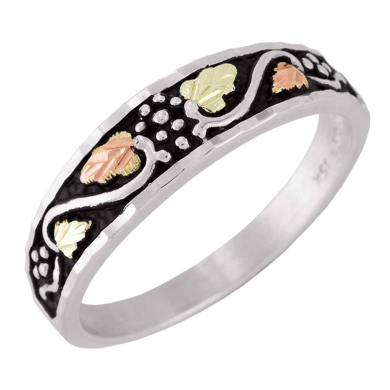 Diamond-Cut Leaves Antiquing Ring, Sterling Silver, 12k Green and Rose Gold Black Hills Gold Motif