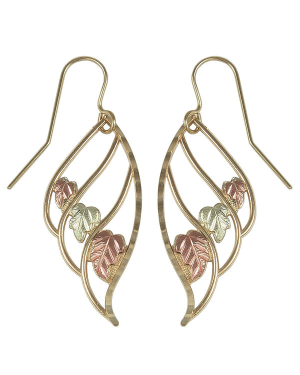Angel Wing Earrings, 10k Yellow Gold, 12k Green and Rose Gold Black Hills Gold Motif