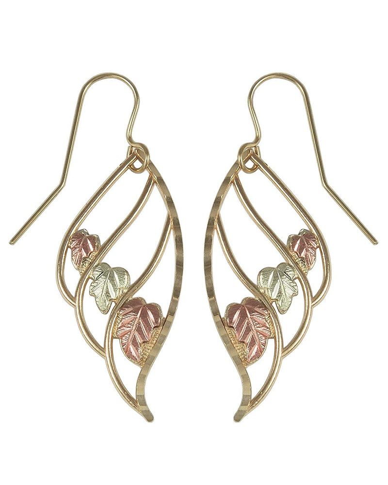 Angel Wing Earrings, 10k Yellow Gold, 12k Green and Rose Gold Black Hills Gold Motif
