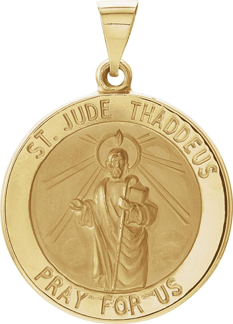 14k Yellow Gold Hollow Round St. Jude Medal (18.25MM)