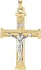 Two-Tone Hollow Tubular Crucifix 14k Yellow and White Gold Pendant (25.3X18MM)