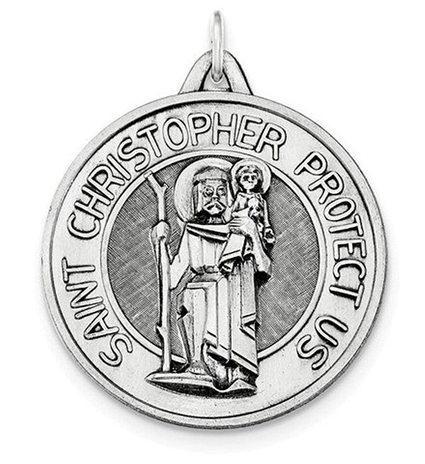 Ave 369 Sterling Silver Antiqued and Brushed St. Christopher Medal