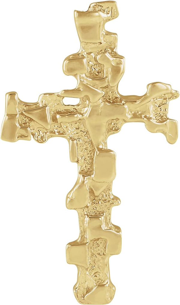 Men's Nugget Rugged Cross 18k Yellow Gold Pendant (38x22MM)