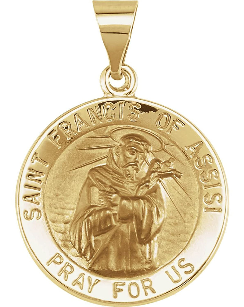 14k Yellow Gold Round Hollow St. Francis of Assisi Medal (15 MM)