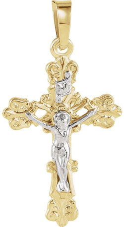 Two-Tone Floral Crucifix 14k Yellow and White Gold Pendant(20.5X15MM)