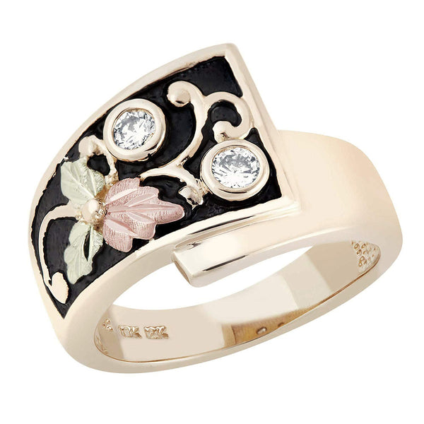 Inlaid Diamond Foliage Antique Ring, 10k Yellow Gold, 12k Green and Rose Gold Black Hills Gold Motif (.2 Ct)