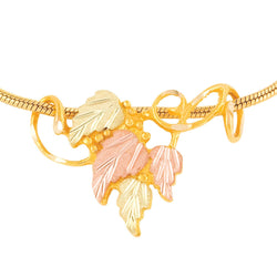 Leaf Pendant Slider Necklace, 10k Yellow Gold, 12k Green and Rose Gold Black Hills Gold Motif, 20"