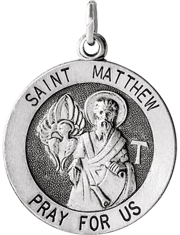 Sterling Silver Round St. Matthew Medal (15MM)