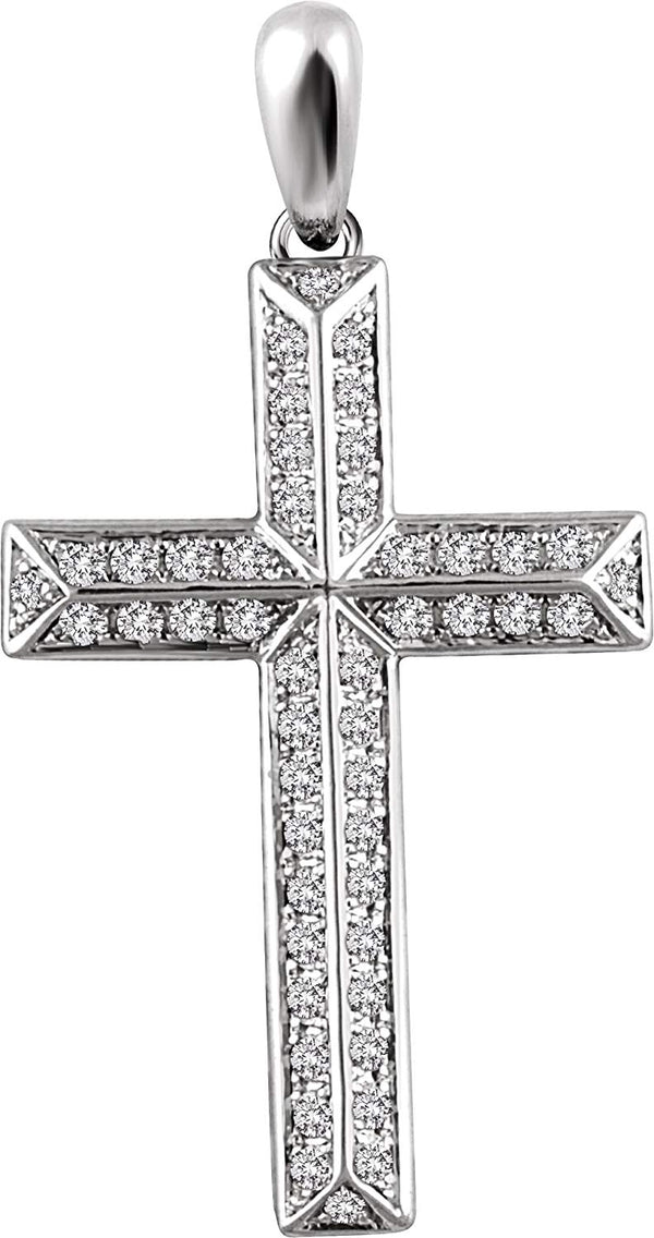 Diamond Angled Cross Rhodium-Plated 14k White Gold Pendant (.5 Ctw, H+ Color, I1 Clarity)