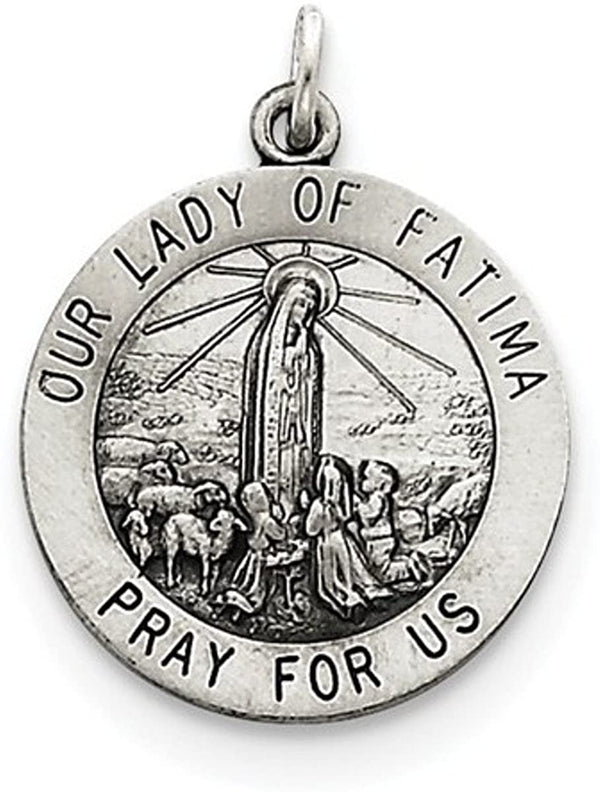 Sterling Silver Antiqued Our Lady of Fatima Medal (21X18MM)