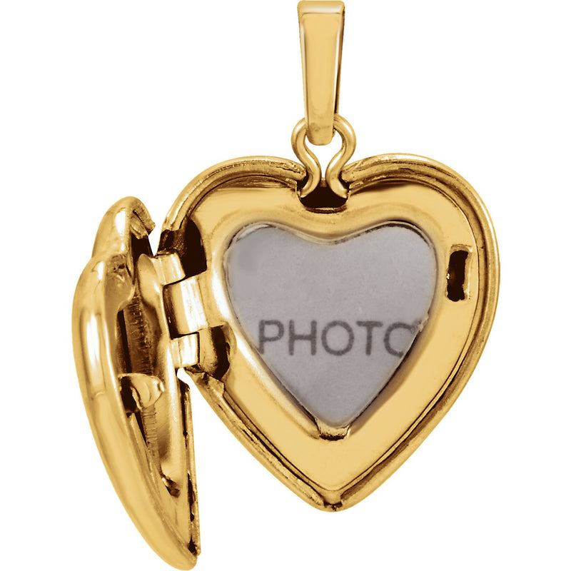 14k Yellow Gold Diamond Heart Locket Pendant (.0067 Ct, G-I Color, I3 Clarity)