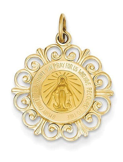 14k Yellow Gold Miraculous Medal Charm (23X19MM)