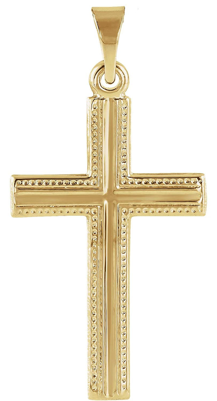 Granulated Bead Inlay Cross 14k Yellow Gold Pendant(21x13.5MM)