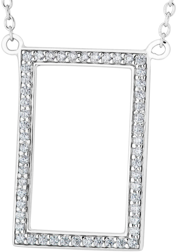 The Men's Jewelry Store (for HER) Open-Cut Rectangle CZ Pendant Rhodium Plated Sterling Silver Necklace, 18"