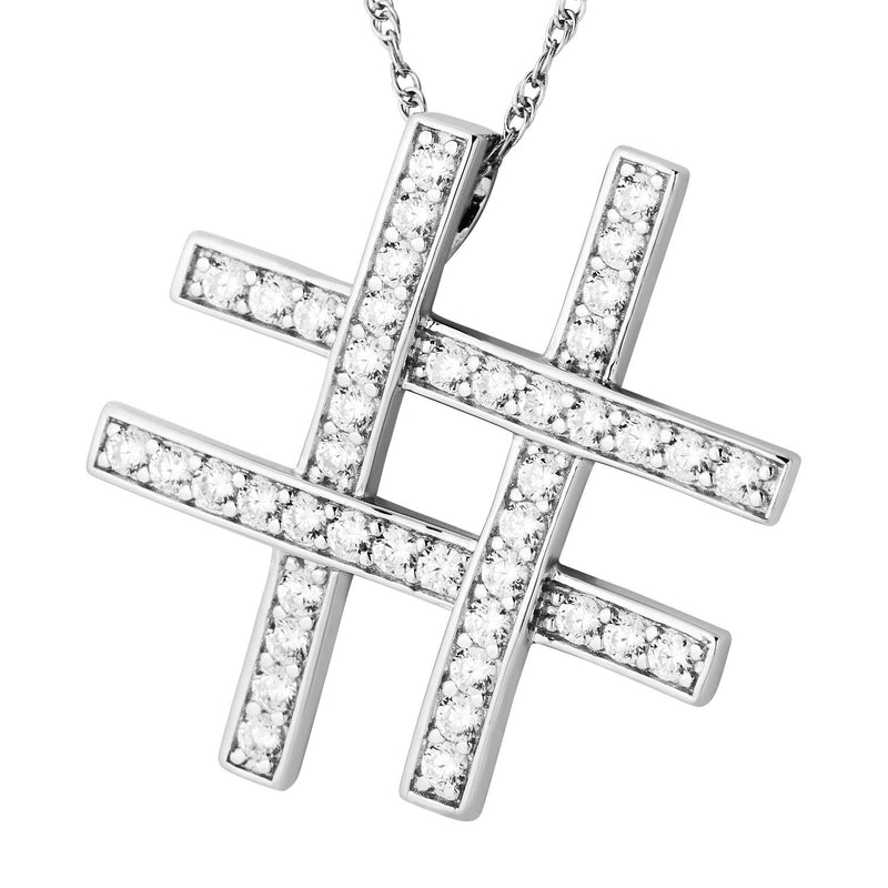 CZ Number Sign Pendant Rhodium Plated Sterling Silver Necklace, 18"