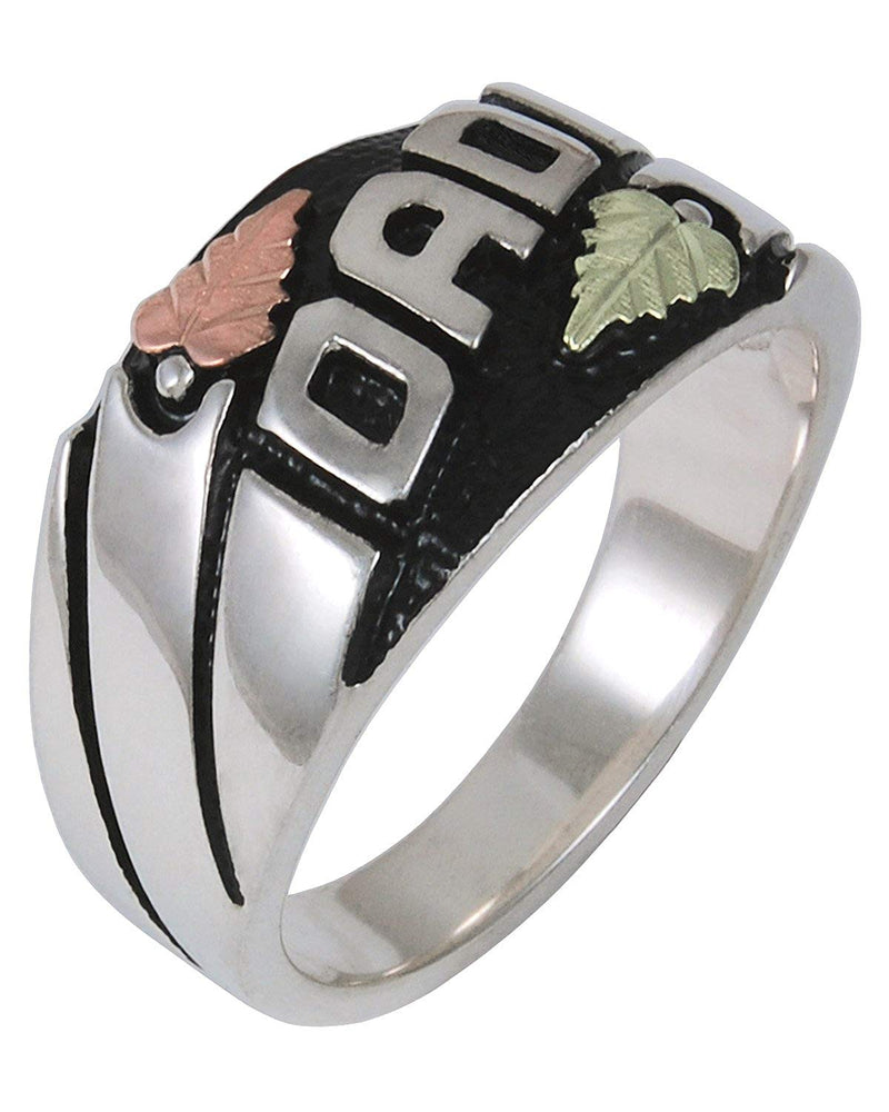Ave 369 'Dad' Antiqued Ring, Sterling Silver, 12k Green and Rose Gold Black Hills Gold Motif