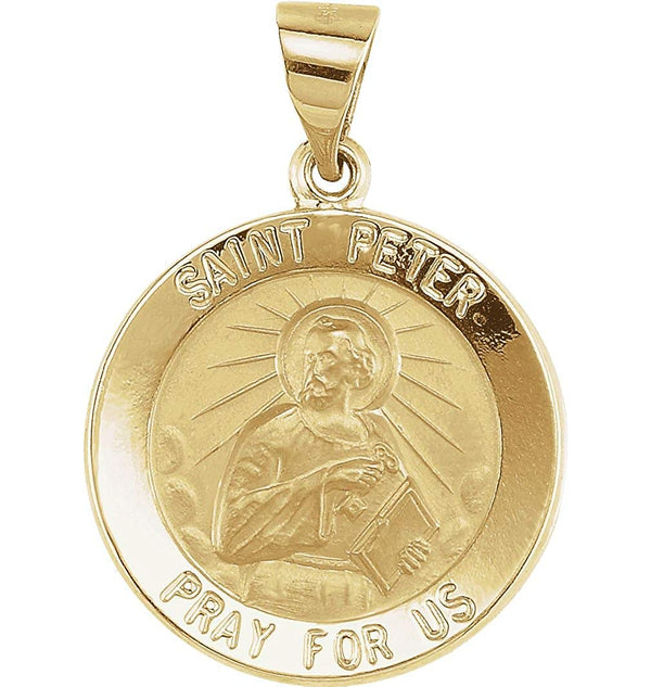 14k Yellow Gold Round Hollow St. Peter Medal (18.25MM)