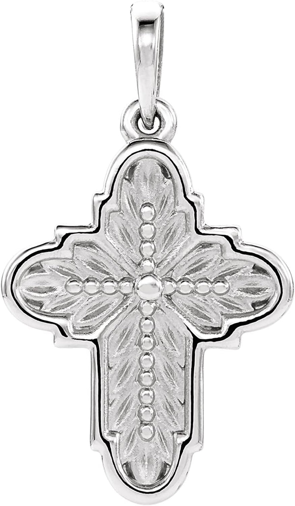 Ornate Leaf Cross Rhodium-Plated 14k White Gold Pendant (19.00X13.70 MM)