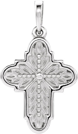 Ornate Leaf Cross Sterling Silver Pendant (19.00X13.70 MM)