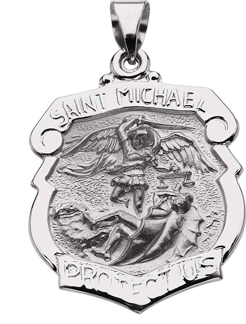 14k White Gold St. Michael Medal Shield