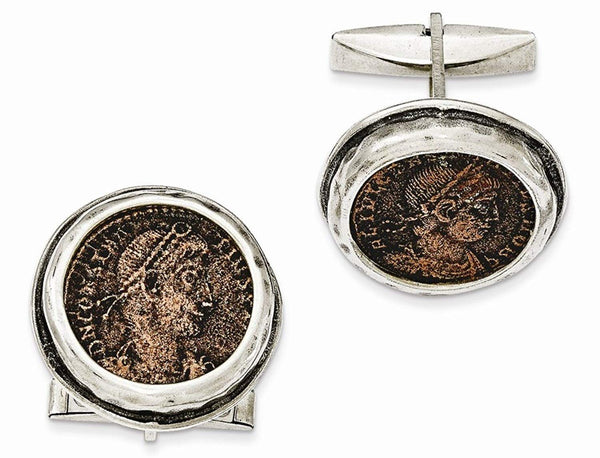 Sterling Silver Antiqued Roman Bronze Coin Cuff Links