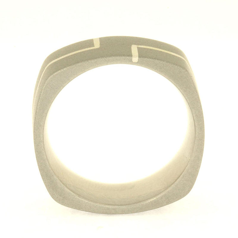 Square Sandblast Titanium Ring with Sterling Silver Box Design 8mm Comfort-Fit