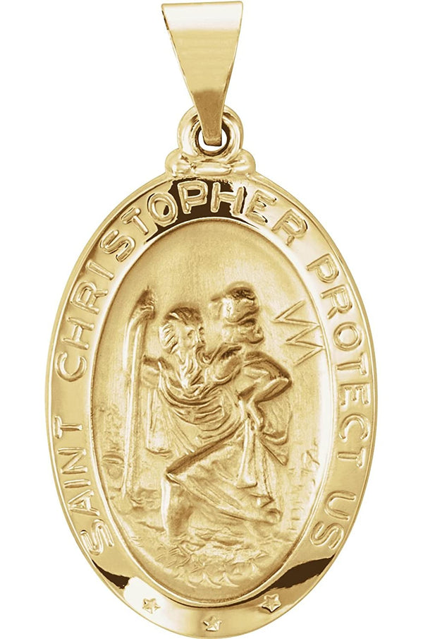 14k Yellow Gold Hollow Oval St. Christopher Medal (23.5x16 MM)