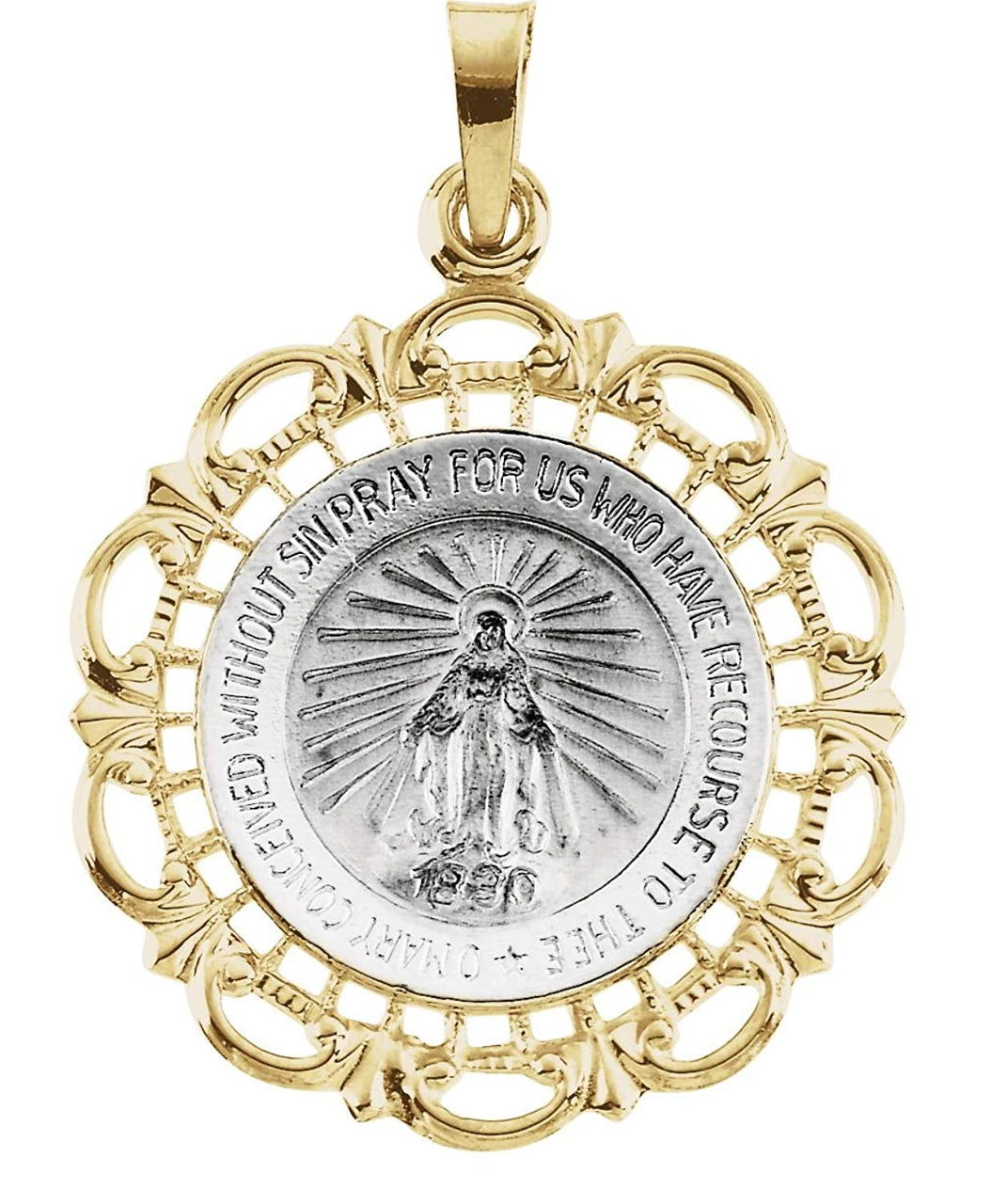 14k White and Yellow Gold Two-Tone Miraculous Medal (25x21 MM)