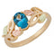 Slim Profile Oval Blue Topaz Ring, 10k Yellow Gold, 12k Green and Rose Gold Black Hills Silver Motif