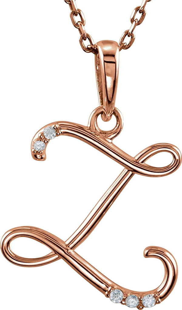 5-Stone Diamond Letter 'Z' Initial 14k Rose Gold Pendant Necklace, 18" (.03 Cttw, GH, I1)